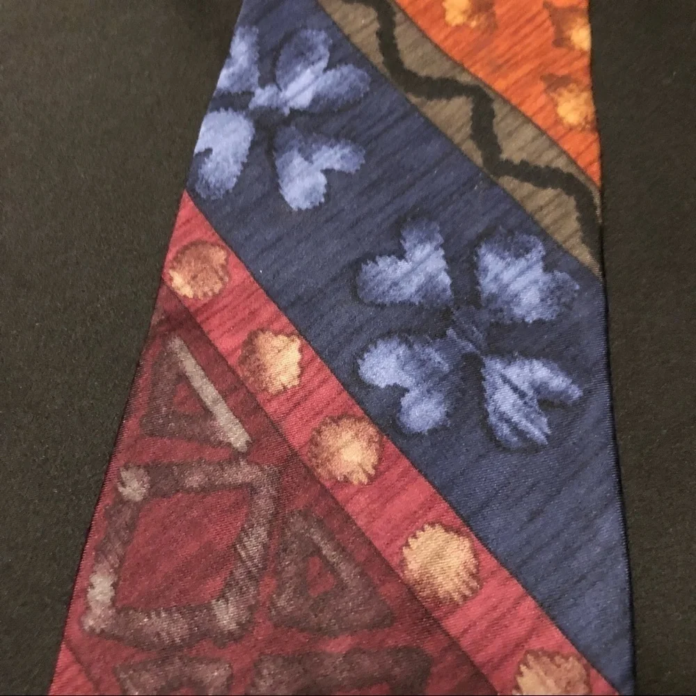 Vintage John Henry 100% Silk Tie. Abstract Design including Florals. Multicolor.